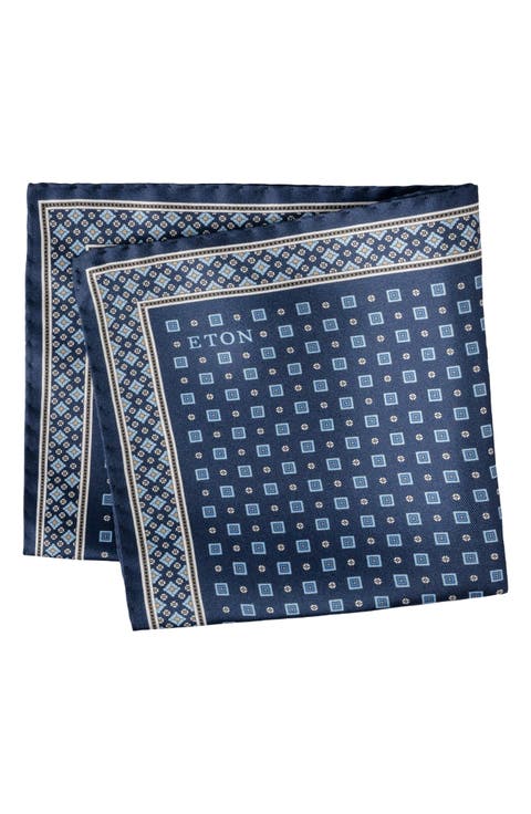 Geometric Print Silk Twill Pocket Square