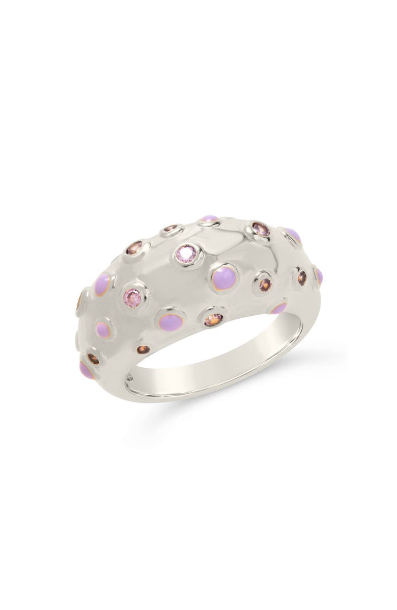 Sterling Forever Emberly Cubic Zirconia & Enamel Dot Dome Ring, Main, color, Silver