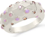 Sterling Forever Emberly Cubic Zirconia & Enamel Dot Dome Ring