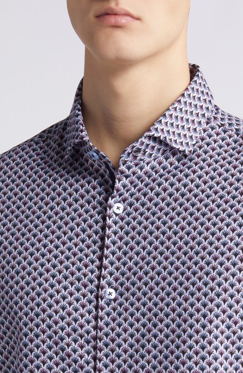 Stone Rose Retro Trim Fit Palm Print Short Sleeve Button-Up Shirt, Alternate, color, 