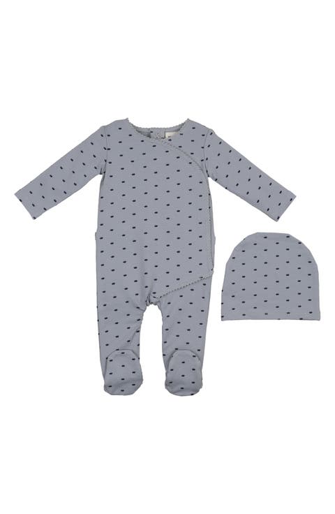 Crown Print Cotton Blend Wrap Footie & Beanie Set (Baby)