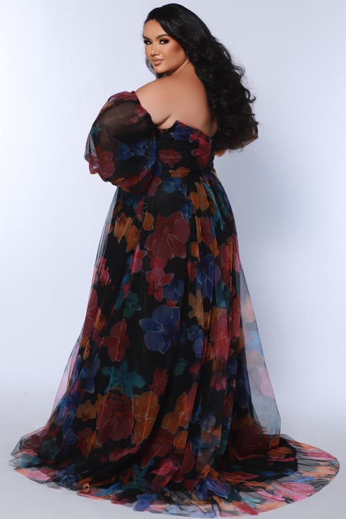 Sydney's Closet Floral Strapless Sweetheart Neckline Plus Size A-line Gown In Multi Floral