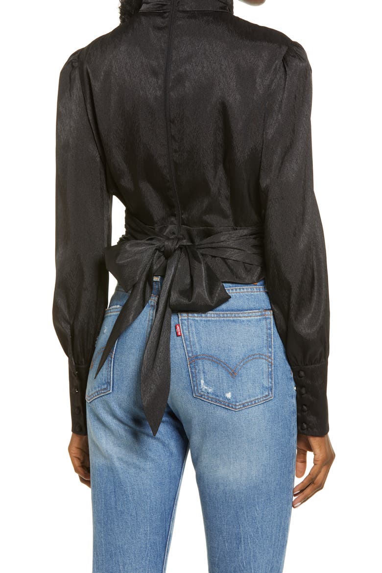 Holly Mock Neck Satin Jacquard Top, Alternate, color, BLACK