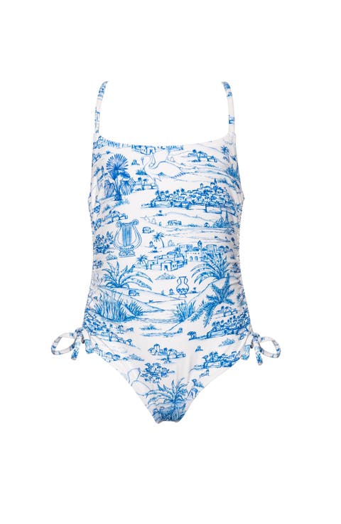 Summer Toile Criss Cross Back Adjustable One Piece Swimsuit