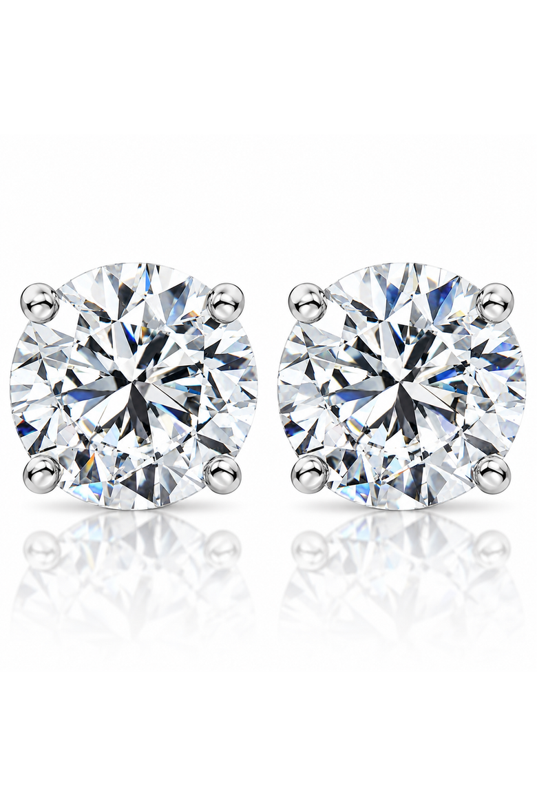 2ct T.w. Round Cut Diamond Studs In 14k Gold Push Back Women's Earrings, Main, color, White Gold