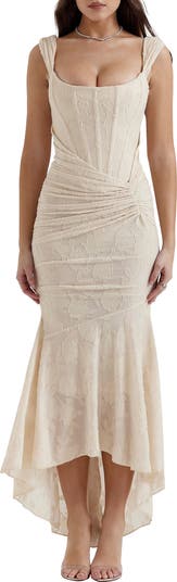 Cesca Floral Ruched High-Low Corset Dress
