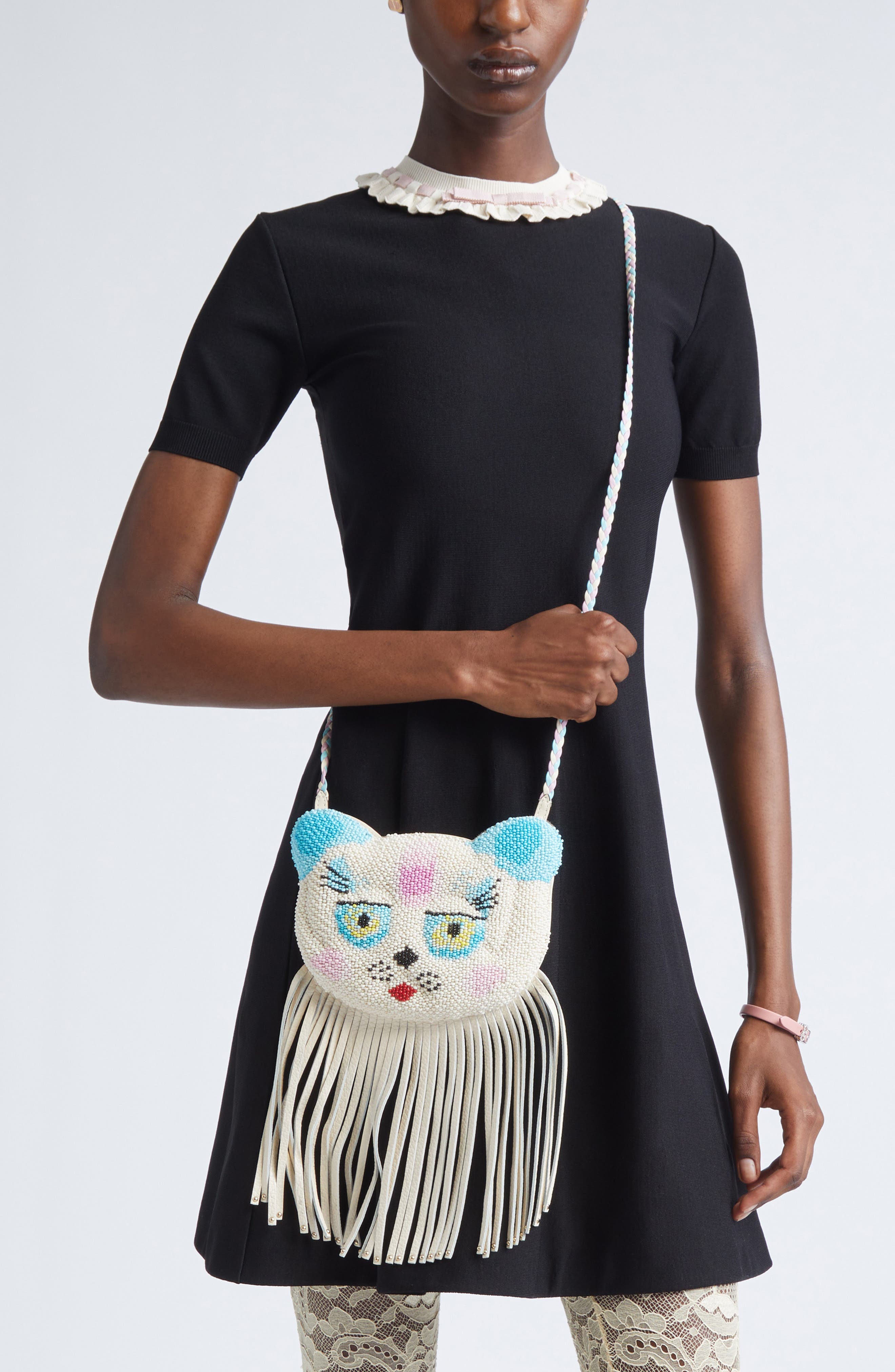 Valentino Garavani Le Chat De La Maison Shoulder Bag, Alternate, color, Butter White/ Light Ivory