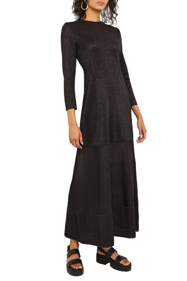 Shimmer Long Sleeve Knit Dress, Alternate, color, BLACK