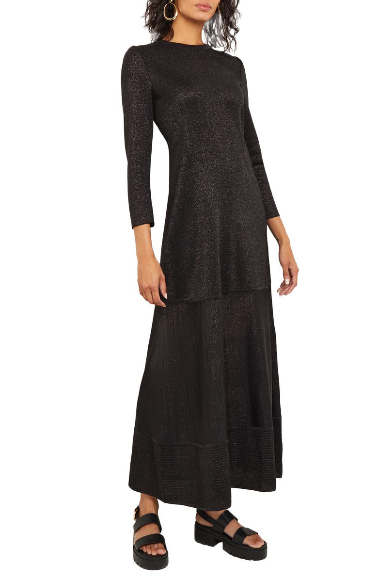 Misook Shimmer Long Sleeve Knit Dress, Alternate, color, Black