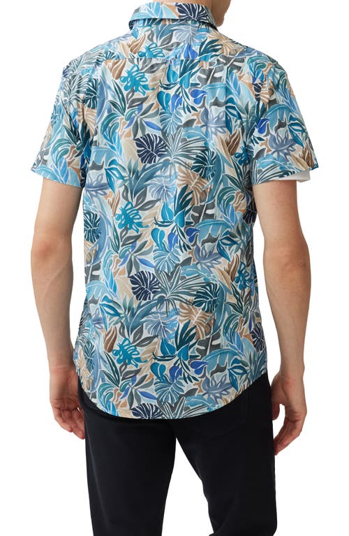 Rodd & Gunn Admiralty Bay Front Print Short Sleeve Cotton Button-up Shirt In Lagoon