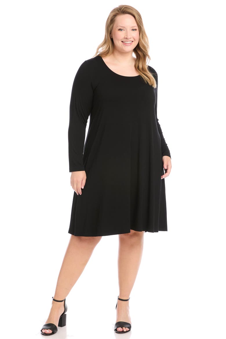 Maggie Long Sleeve Jersey Trapeze Dress, Alternate, color, BLACK