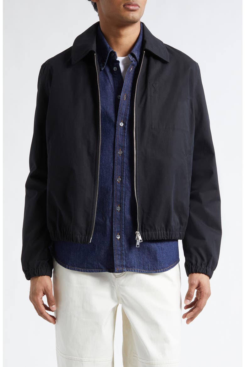 Embossed Logo Cotton Zip Jacket, Main, color, NOIR