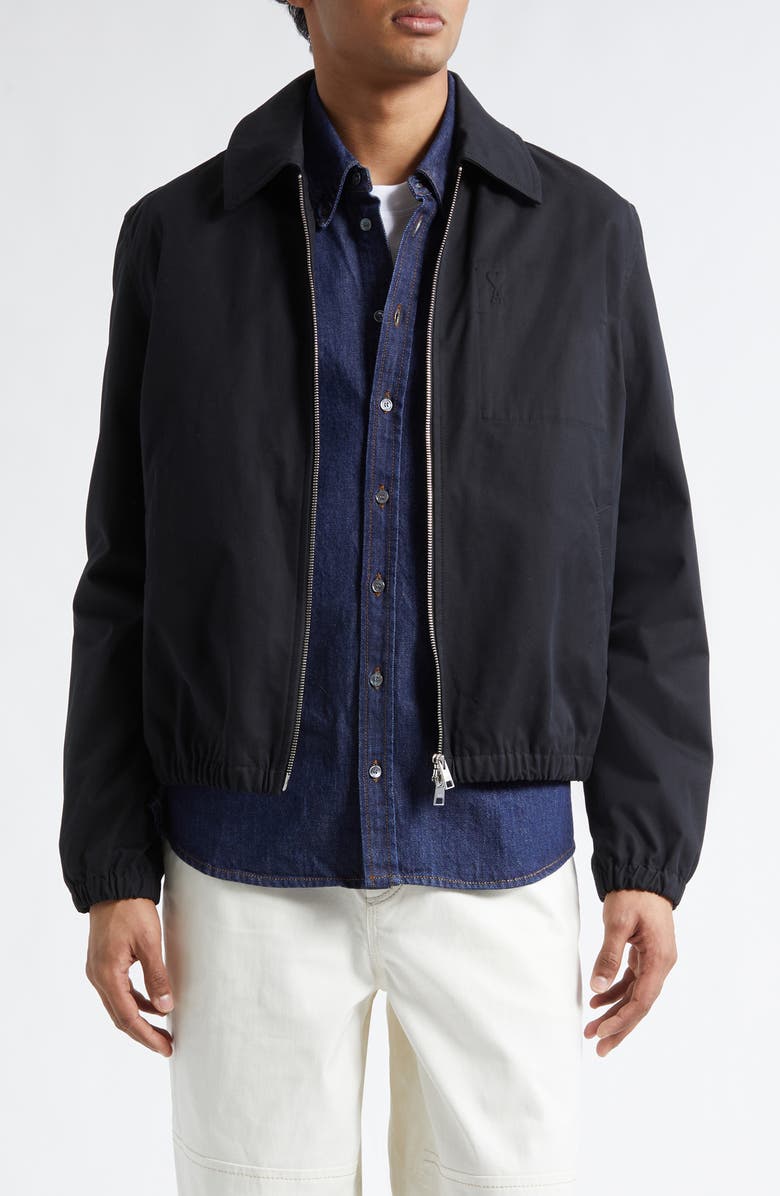 AMI PARIS Embossed Logo Cotton Zip Jacket, Main, color, Noir
