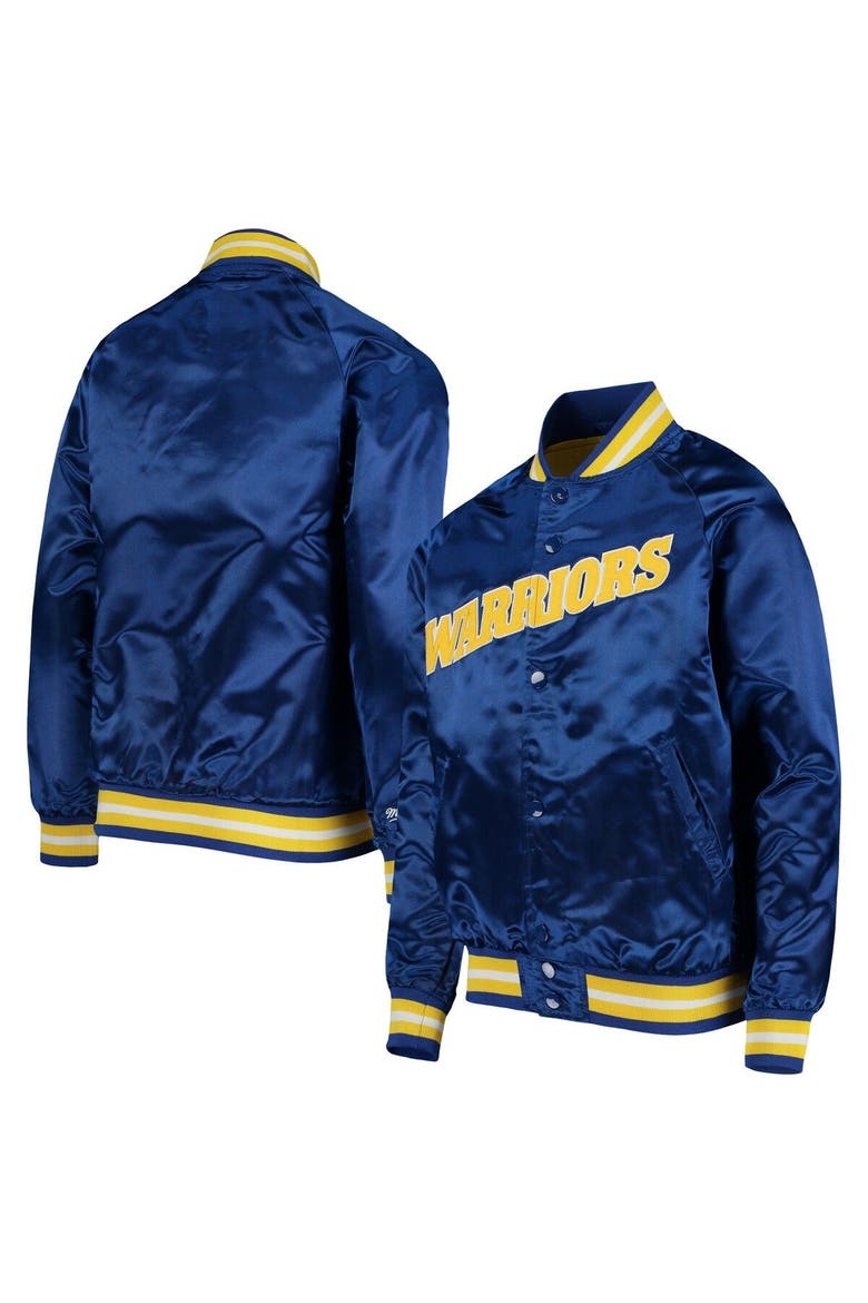 Youth Mitchell & Ness Royal Golden State Warriors Hardwood Classics Satin Raglan Full-Snap Jacket, Main, color, Royal