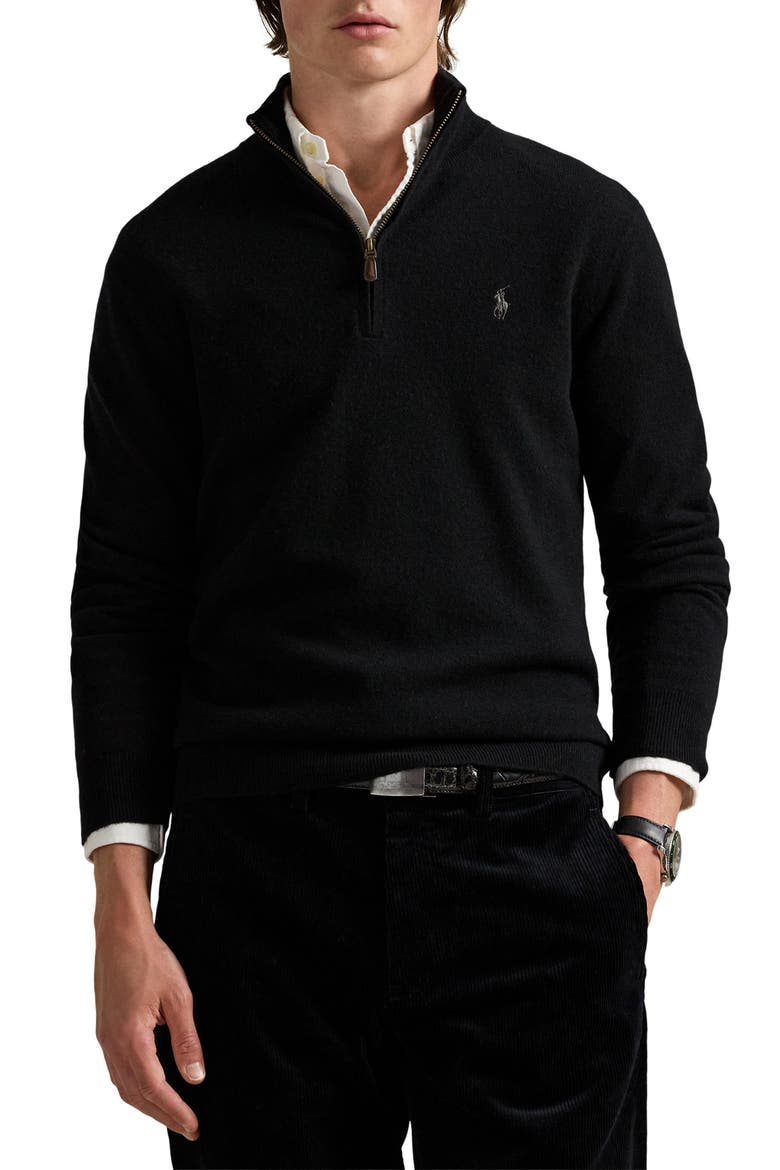 Regular Fit Wool Quarter Zip Sweater, Main, color, POLO BLACK