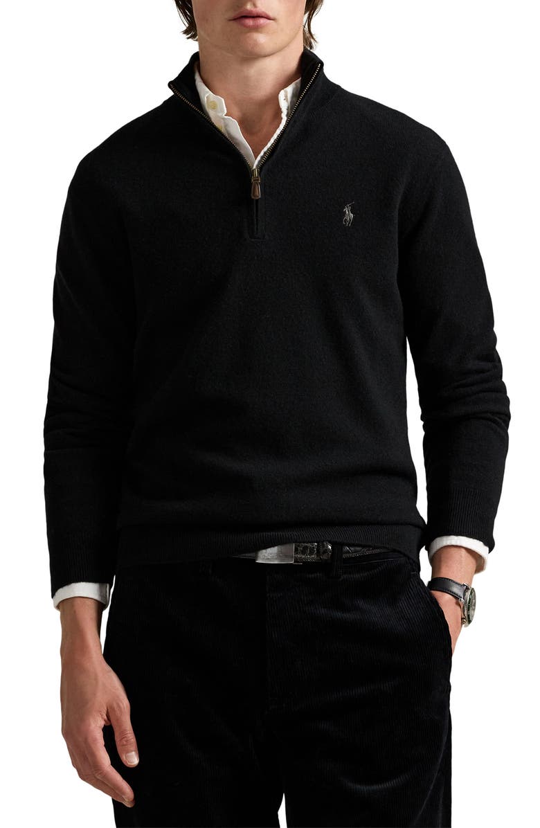 Polo Ralph Lauren Regular Fit Wool Quarter Zip Sweater, Main, color, Polo Black