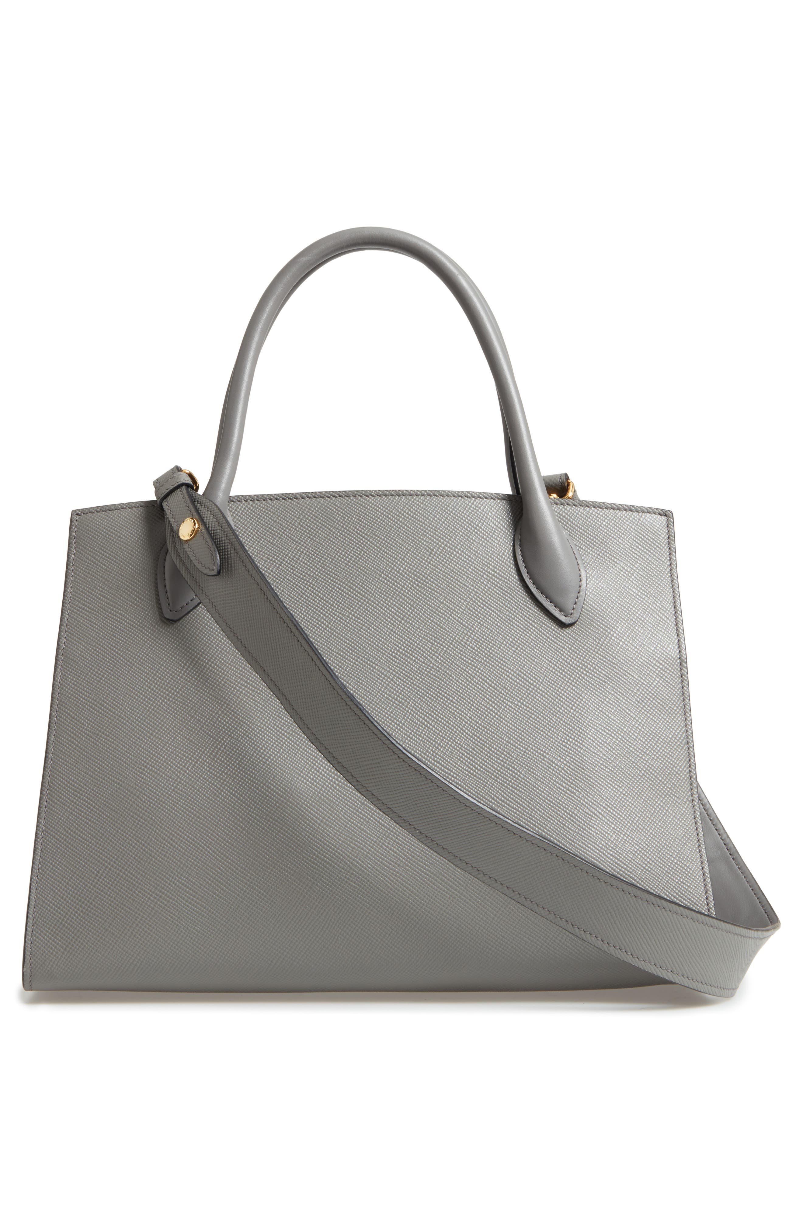 Large Monochrome Saffiano Leather Satchel, Alternate, color, MARMO