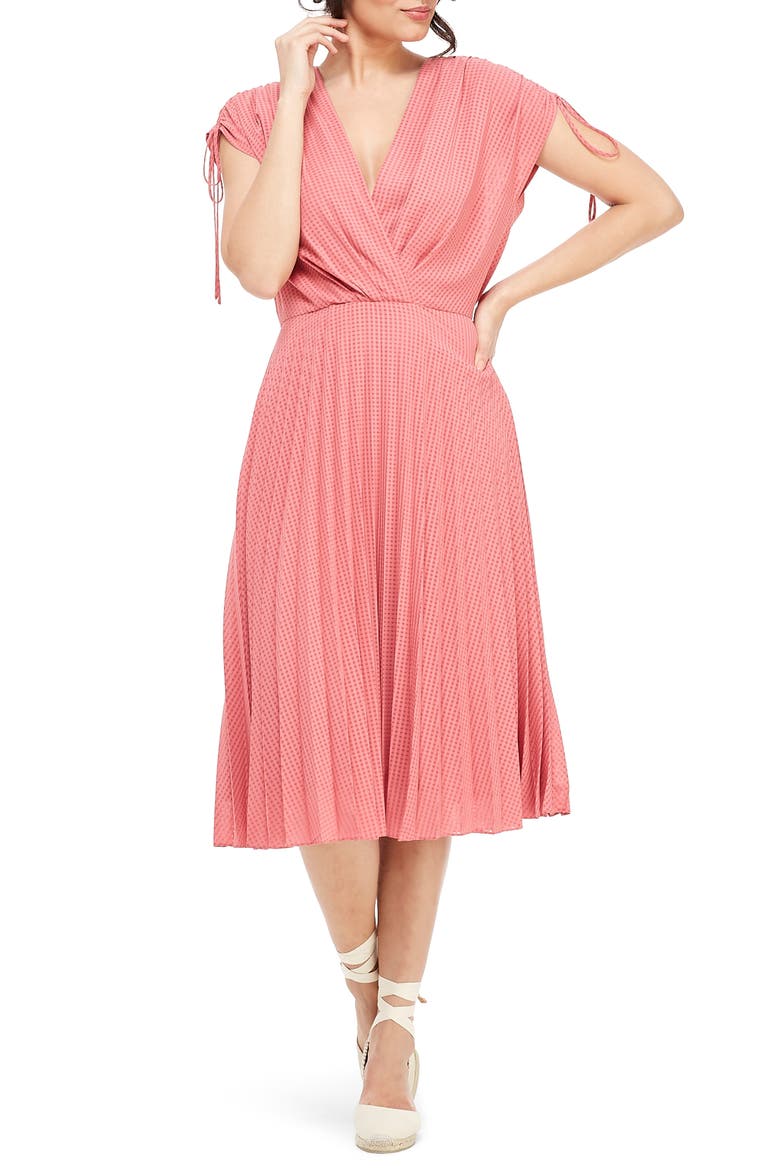 Pleated Ruched Shoulder Dress, Main, color, DRIED ROSE