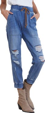 Bella Dahl Ripped High Waist Denim Joggers