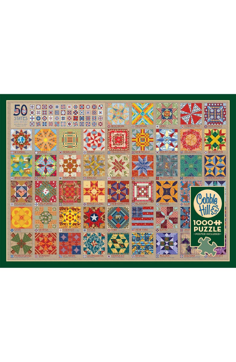 Cobble Hill 50 States Quilt Blocks 1000 Piece Puzzle, Alternate, color, Multicolored