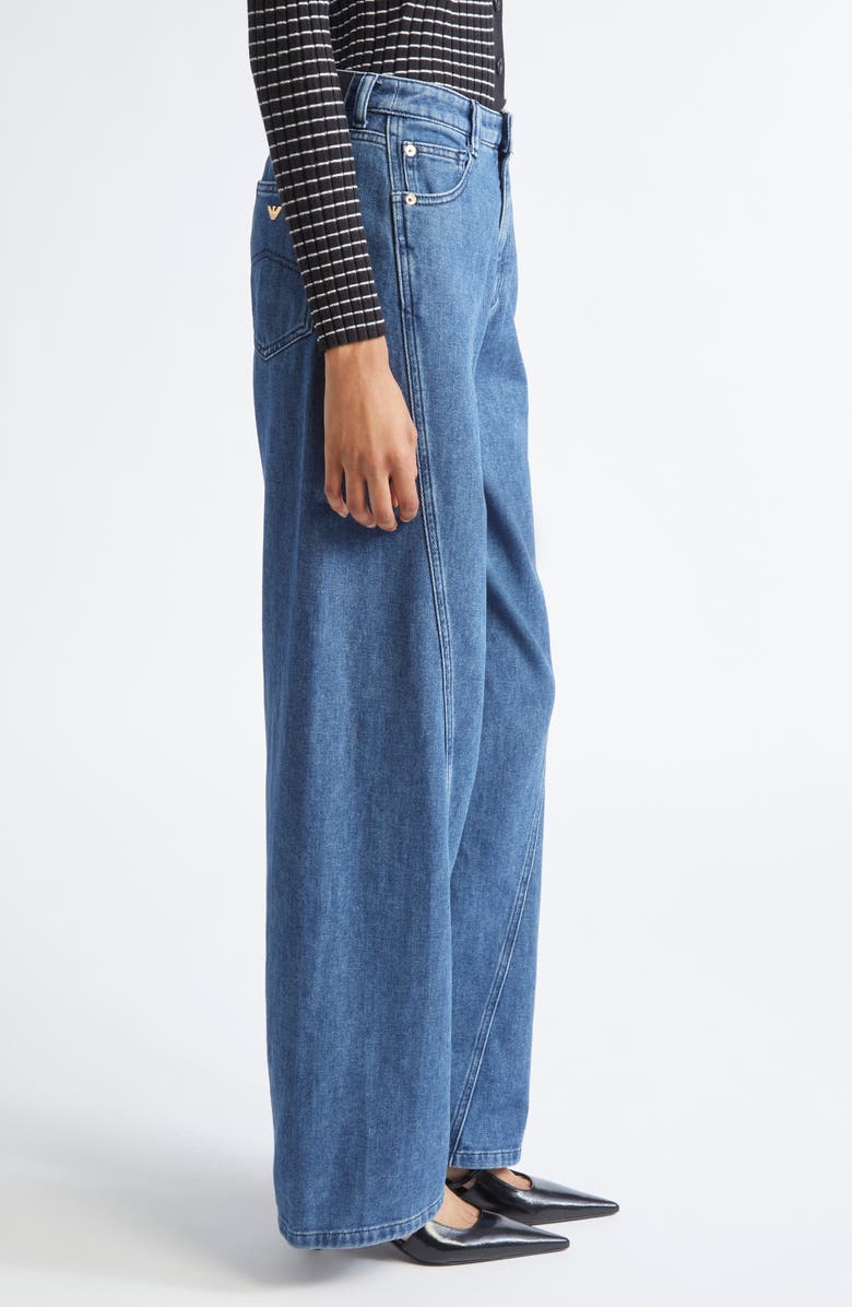 Emporio Armani Twist Seam High Waist Barrel Leg Jeans, Alternate, color, Solid Medium Blue