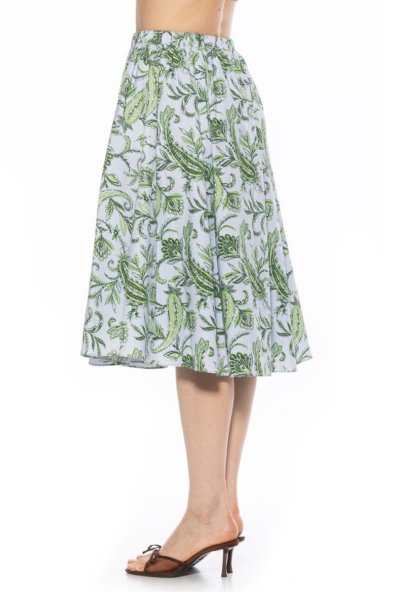 Isla Flared Cotton Blend Midi Skirt, Alternate, color, BLUE PAISLEY