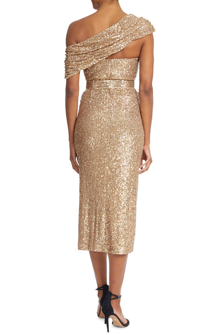 Asymmetric One-Shoulder Sequin Cocktail Dress, Alternate, color, GOLD