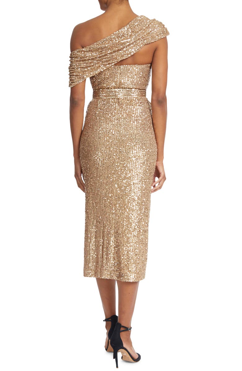 Badgley Mischka Collection Asymmetric One-Shoulder Sequin Cocktail Dress, Alternate, color, 