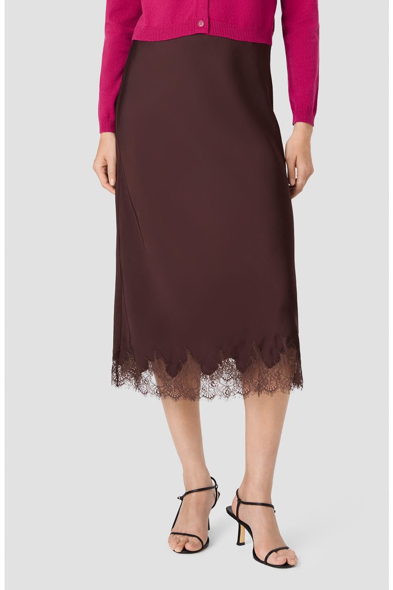 Ennis Satin Lace Midi Skirt, Main, color, COCOA BROWN