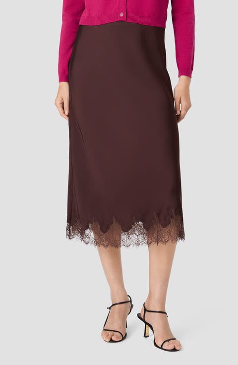 Ennis Satin Lace Midi Skirt