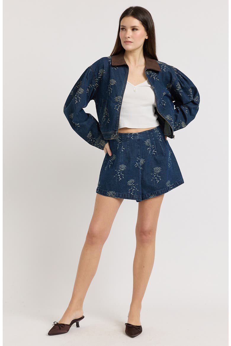 Paige Laser Etched Floral Denim Shorts, Alternate, color, MEDIUM WASH DENIM