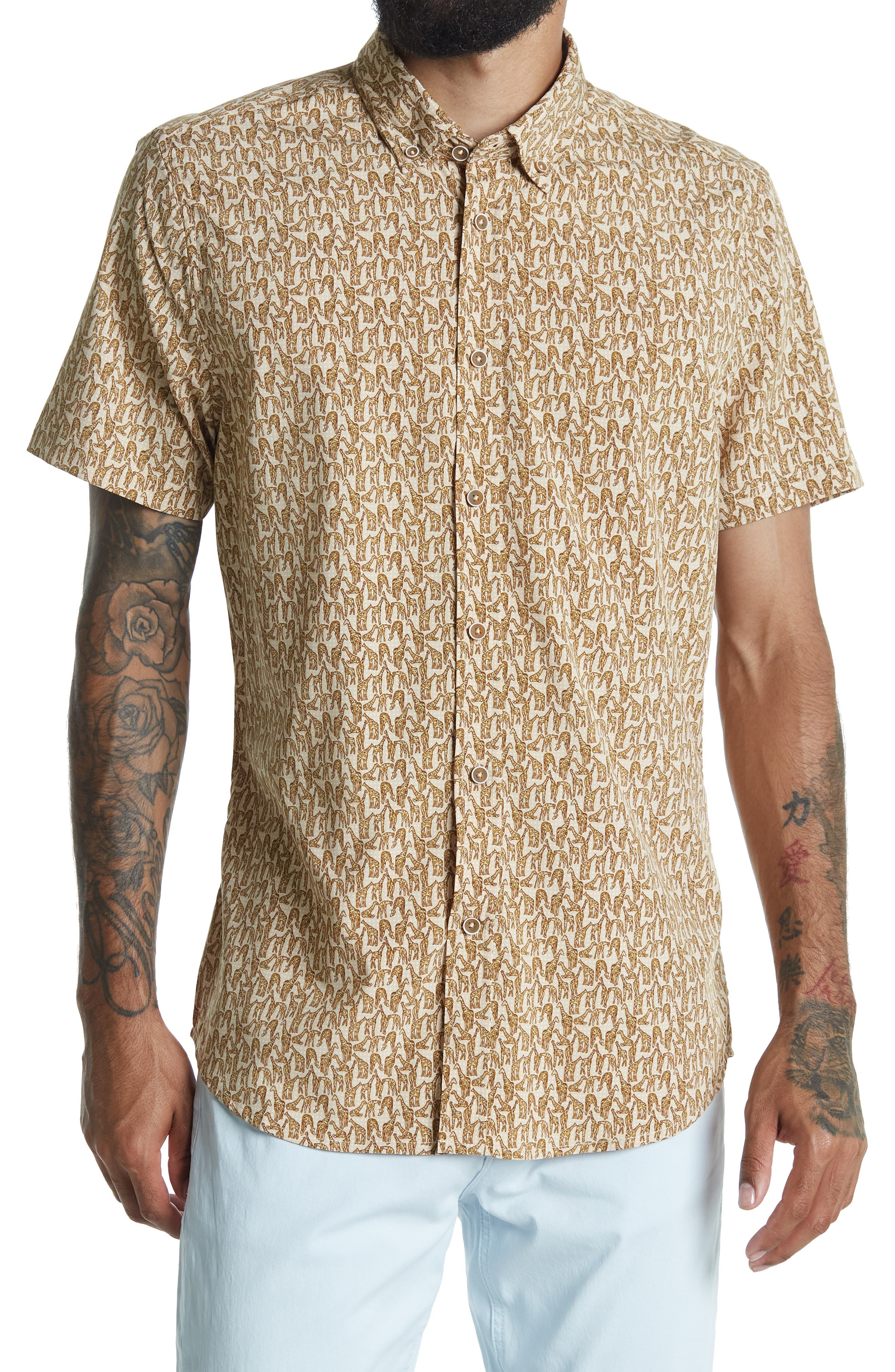 Report Collection Giraffe Print Short Sleeve Shirt (Men) | Nordstromrack