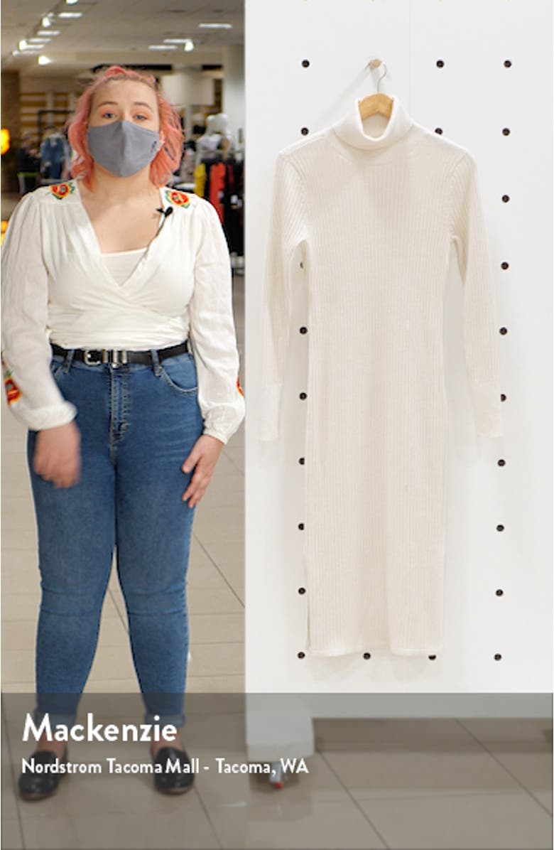 Long Sleeve Ribbed Turtleneck Sweater Dress, sales video thumbnail