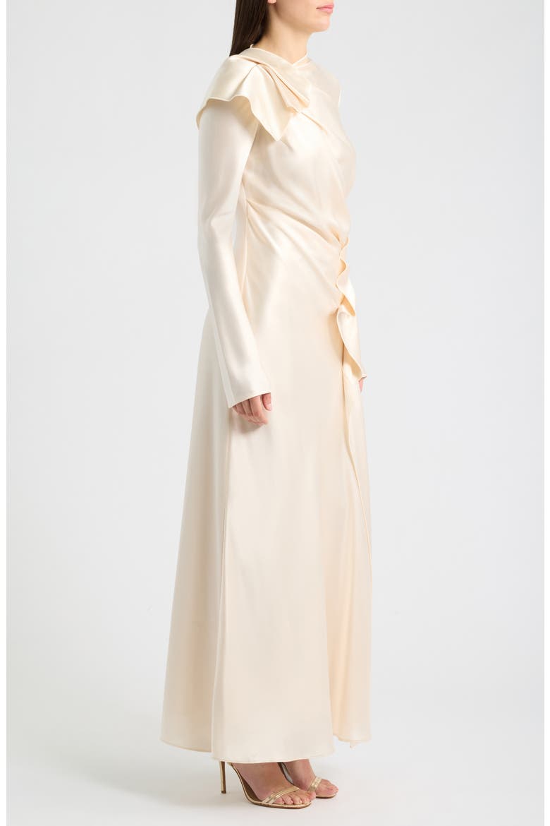 Ramwark Long Sleeve Satin Gown, Alternate, color, PEARL