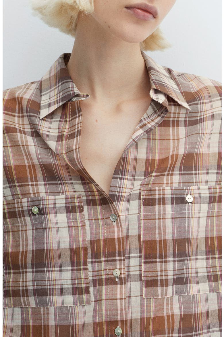 Metallic Plaid Two-Pocket Button-Up Shirt, Alternate, color, BROWN