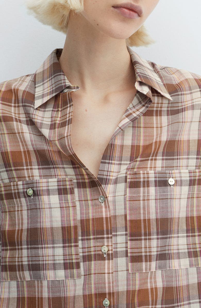 MANGO Metallic Plaid Two-Pocket Button-Up Shirt, Alternate, color,