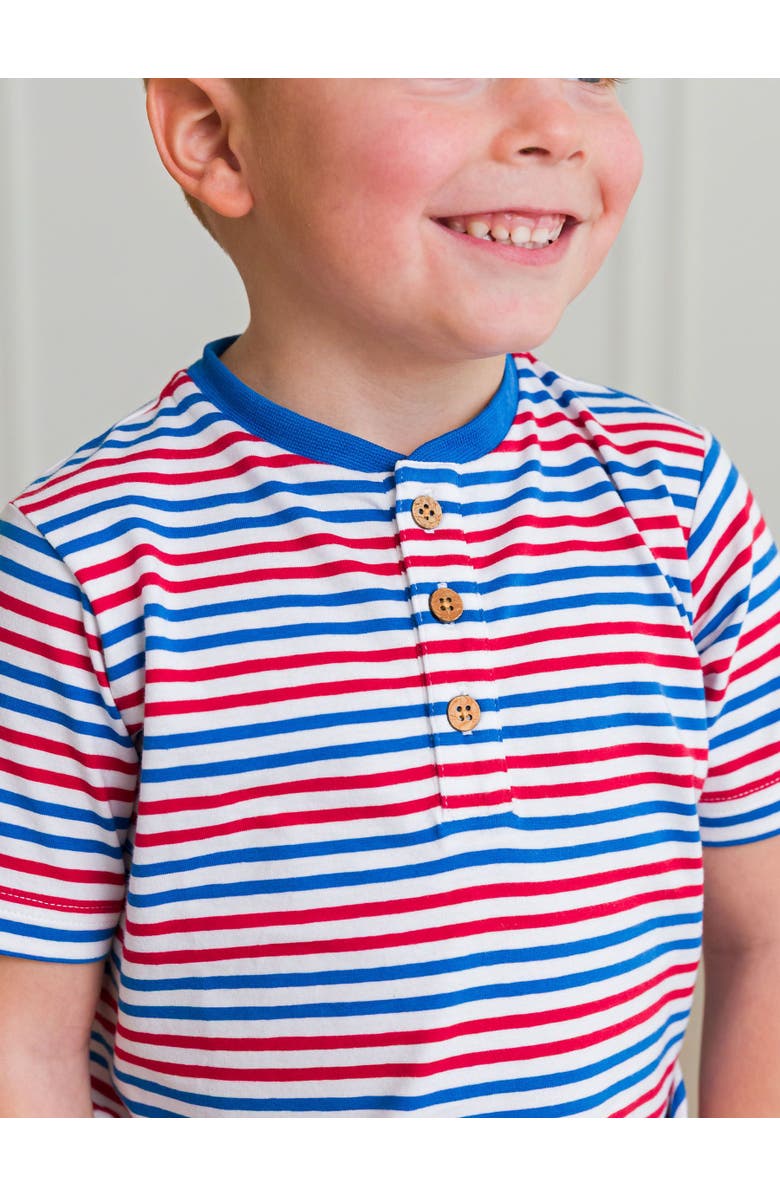 RuffleButts Boys Short Sleeve Knit Henley, Alternate, color, Red White & Blue Stripe
