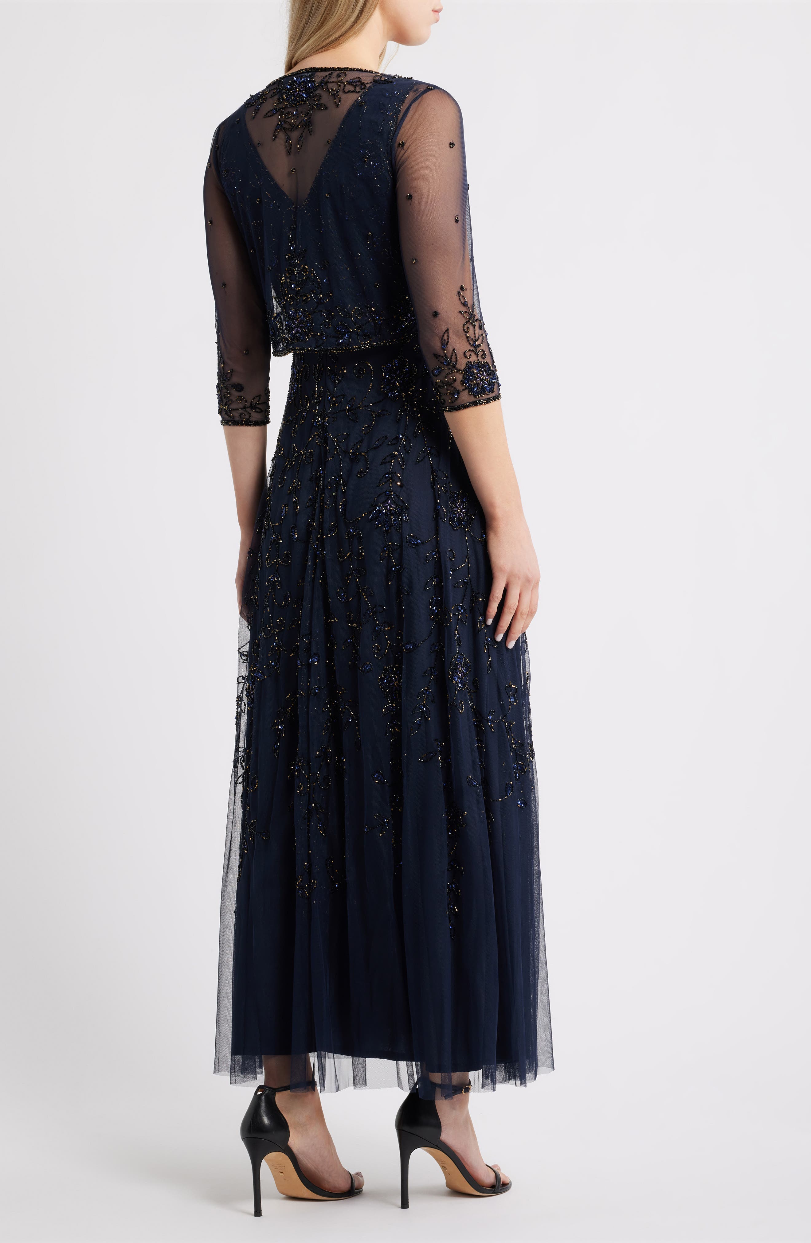 beaded mesh dress pisarro nights Gown with Jacket Intricately embroidered metallic beads #new-arrival Black Top White Bottom Color:Black and Gold
