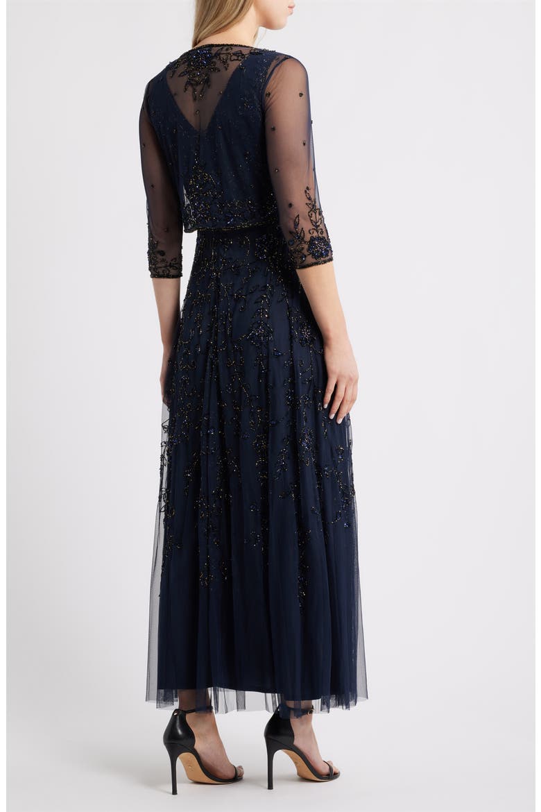 Beaded Mesh Gown with Jacket, Alternate, color, NAVY
