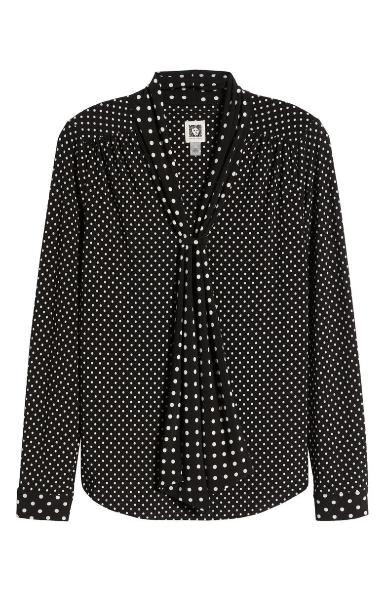 Anne Klein Polka Dot Tie Neck Long Sleeve Top, Alternate, color,