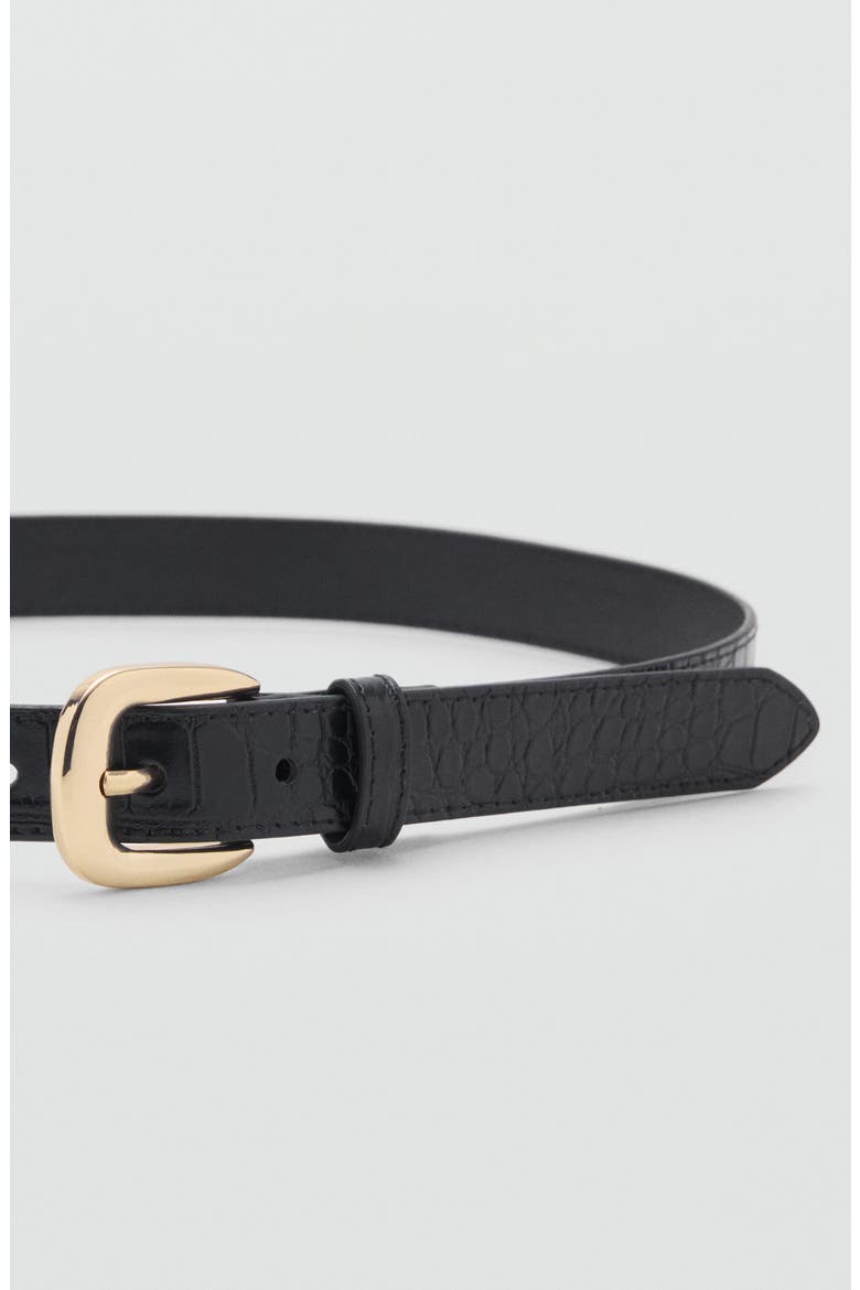 Croc Embossed Faux Leather Belt, Alternate, color, BLACK