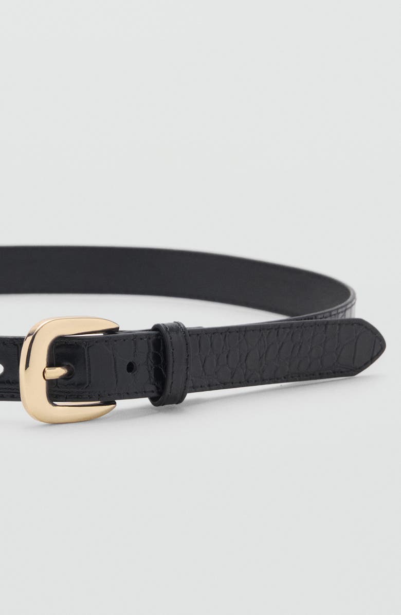 MANGO Croc Embossed Faux Leather Belt, Alternate, color, Black