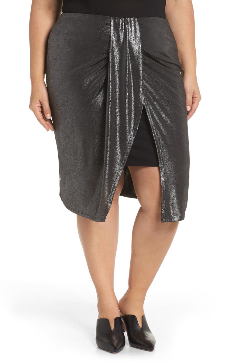 Leith Knot Front Metallic Midi Skirt, Main, color, 
