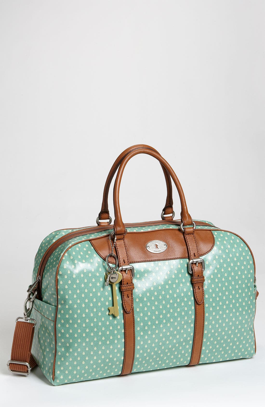 'Vintage Key-Per' Coated Canvas Duffel Bag, Main, color, SEA GREEN