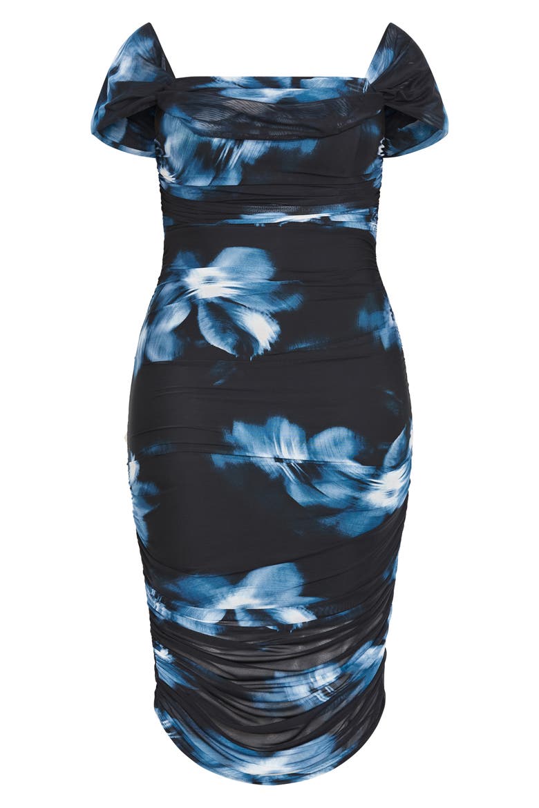 Floral Print Off the Shoulder Dress, Alternate, color, TEAL FLORAL