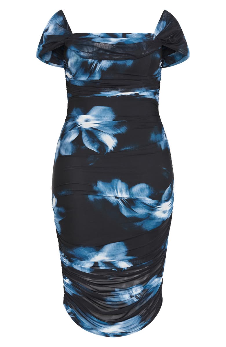 City Chic Floral Print Off the Shoulder Dress, Alternate, color, Teal Floral