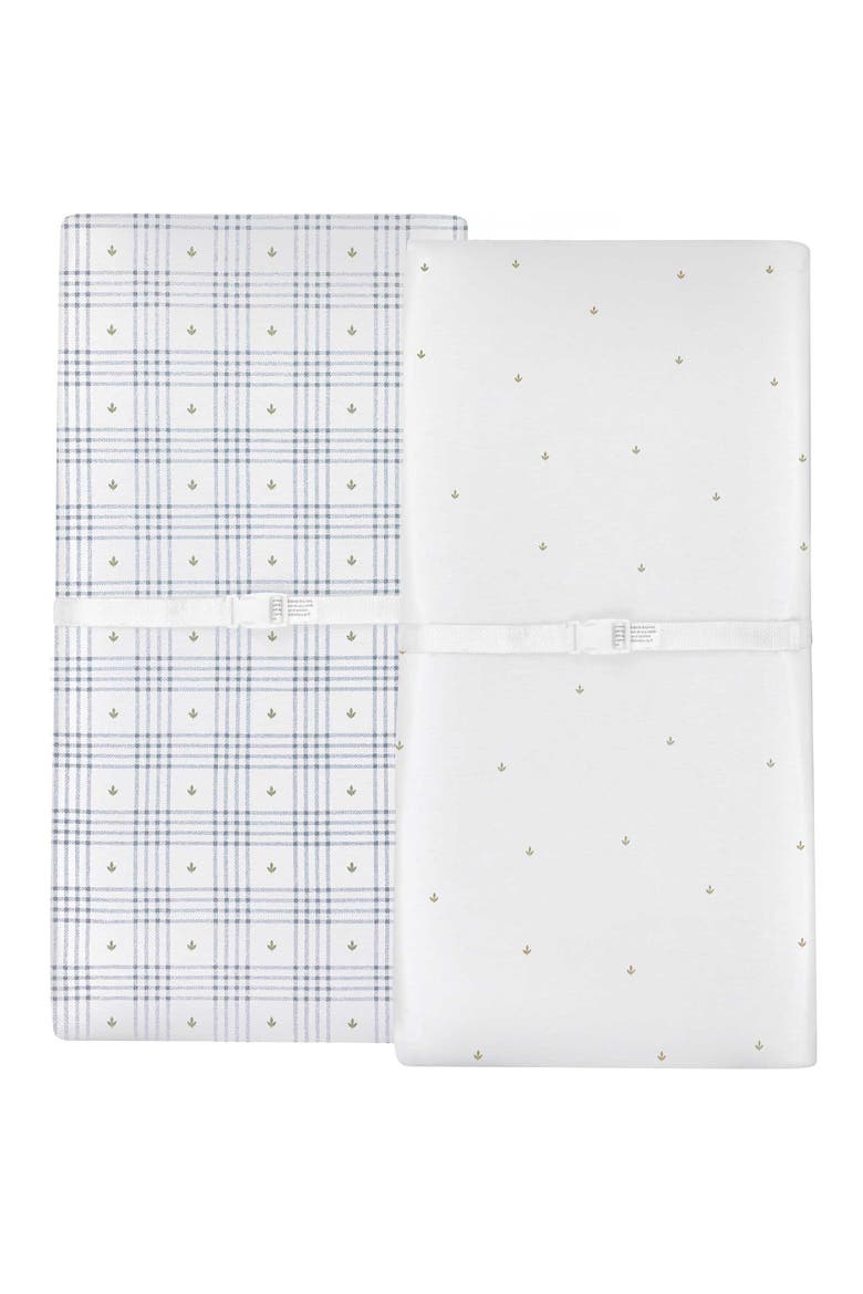 Floral Plaid Collection Waterproof Changing Pad Cover | Cradle Sheet Set 2 Pack, Alternate, color, Blue
