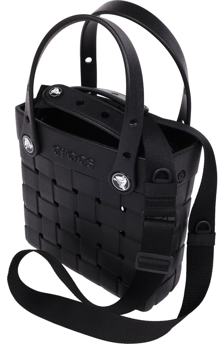 CROCS Small Woven Style Crocssbody Tote with Top Handles and removeable Crocssbody strap, Alternate, color, Black