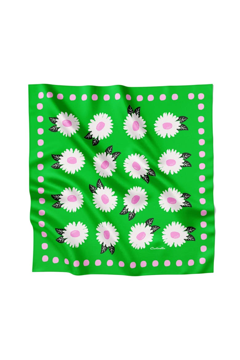 White Flower Silk Medium Square Scarf, Main, color, Green