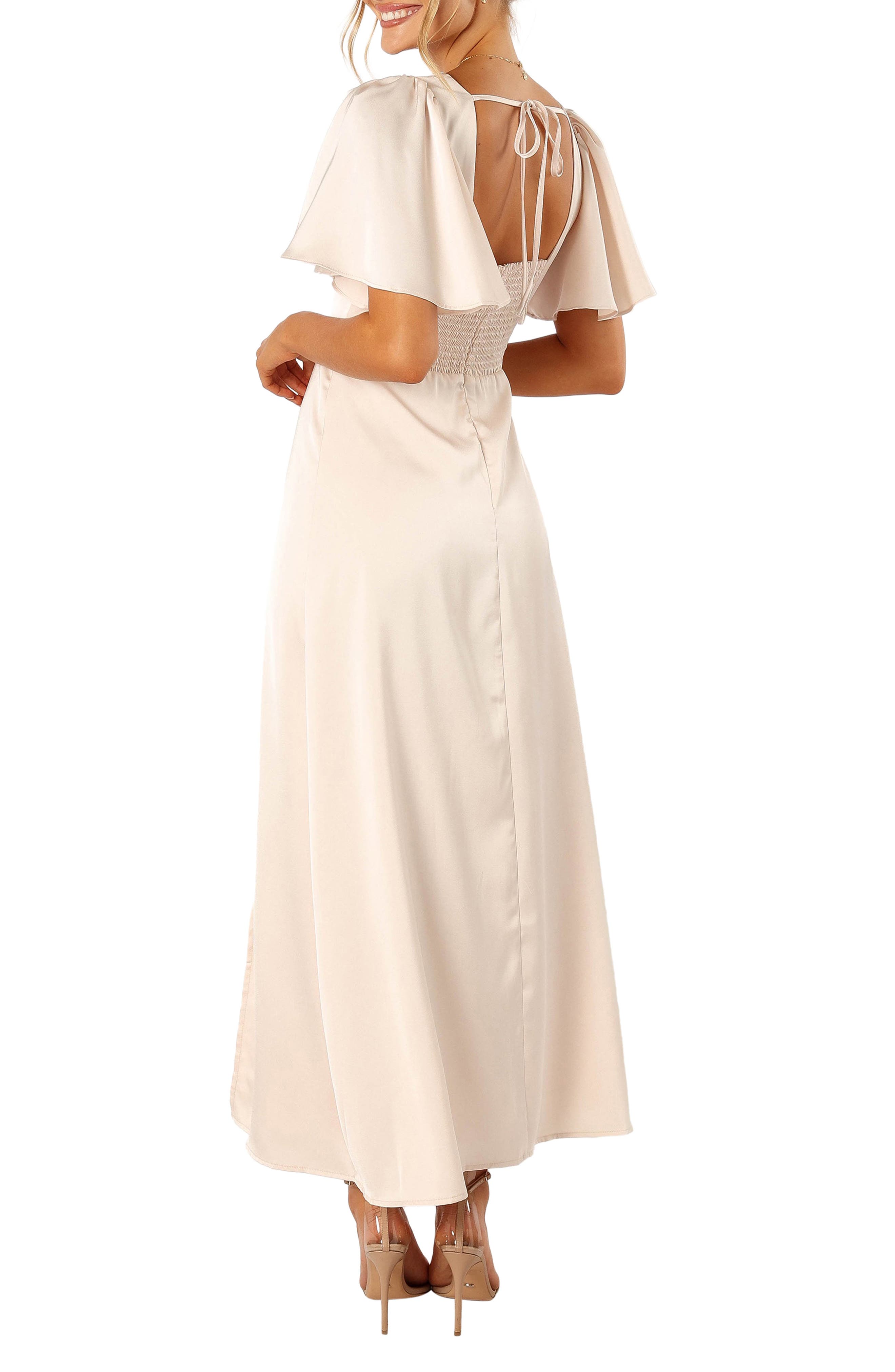 casper flutter sleeve satin dress Casper Flutter Sleeve Satin Dress